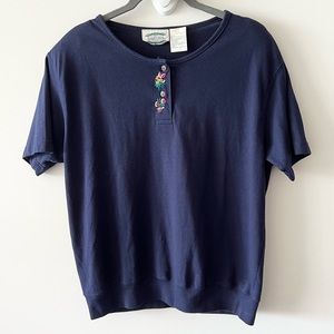 Vintage 90s Y2K Ditzy Floral Embroidered Button T-shirt Tee Separate Issue k
